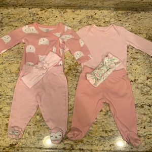 (6 Pcs) Carter’s (2) Long Sleeve Onesies + (2) Footed Leggings + (2) Bows Sz 3M